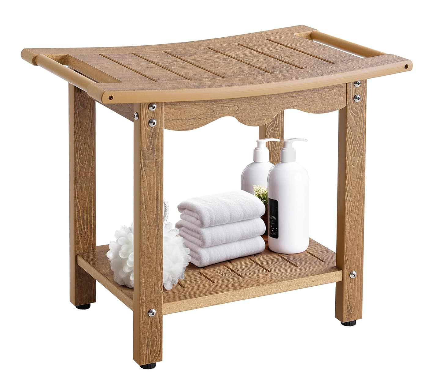 Red Barrel Studio 358LBS Capacity Teak Shower Stool- HDPS 22" Bench for Bathroom, Featuring ...